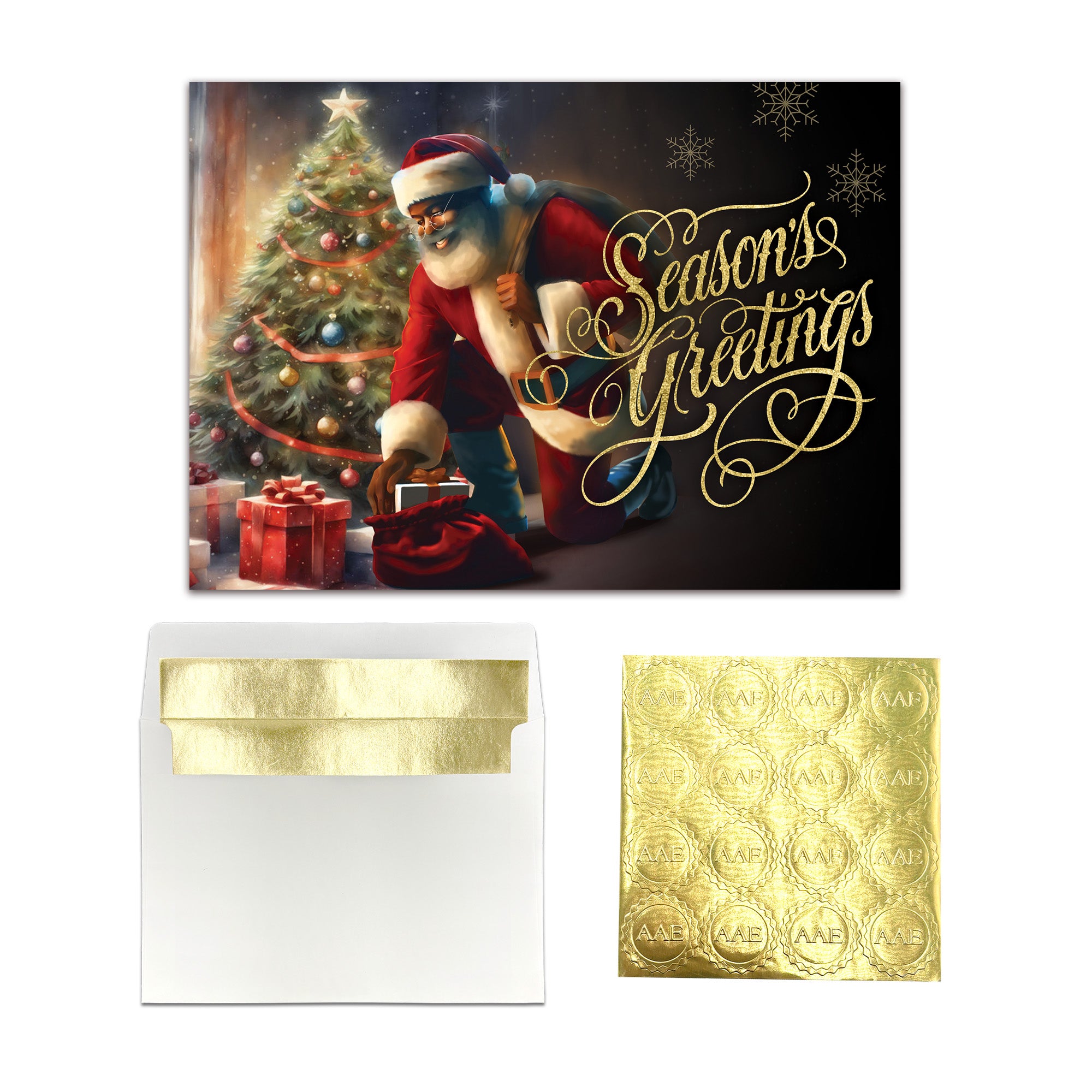Shades Of Color African American Christmas Cards - 15 Foil & Glitter Holiday Greeting Cards With Envelopes, 5x6.75 Inches