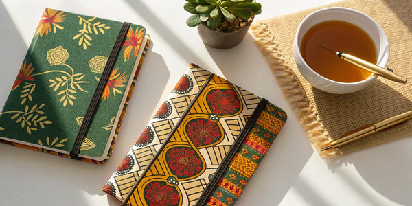 Afrocentric planners and journals with vibrant patterns.