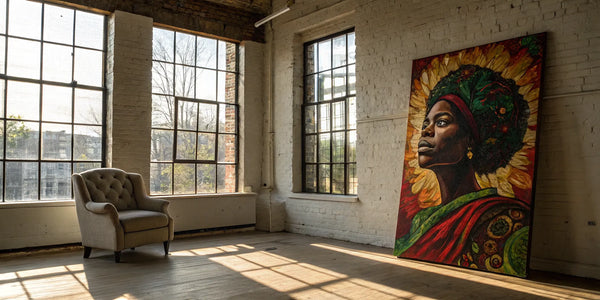 African American woman's portrait in a bright loft.
