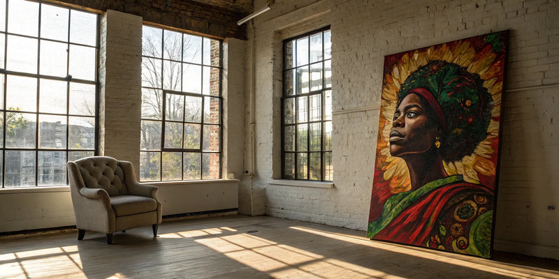 African American woman's portrait in a bright loft.