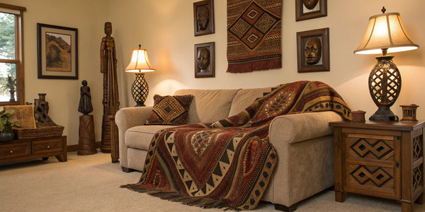 Stylish African American living room with heritage-inspired decor.