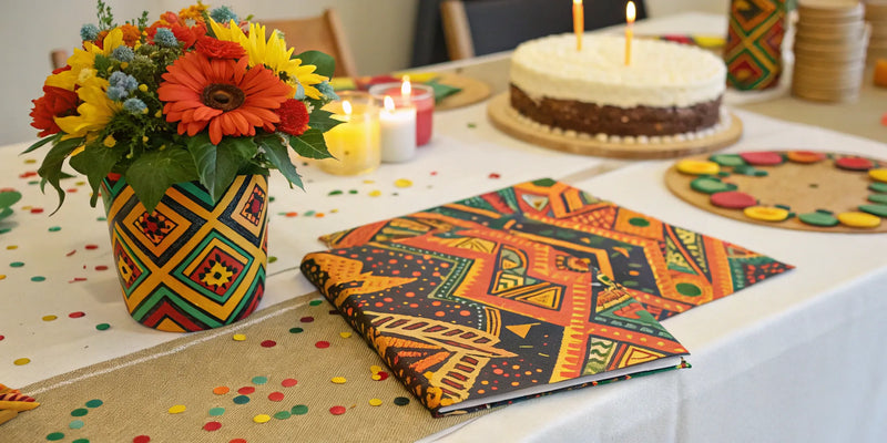 African American birthday cards with cake and flowers.