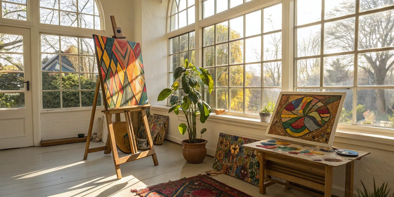 African American abstract art in a naturally lit studio.