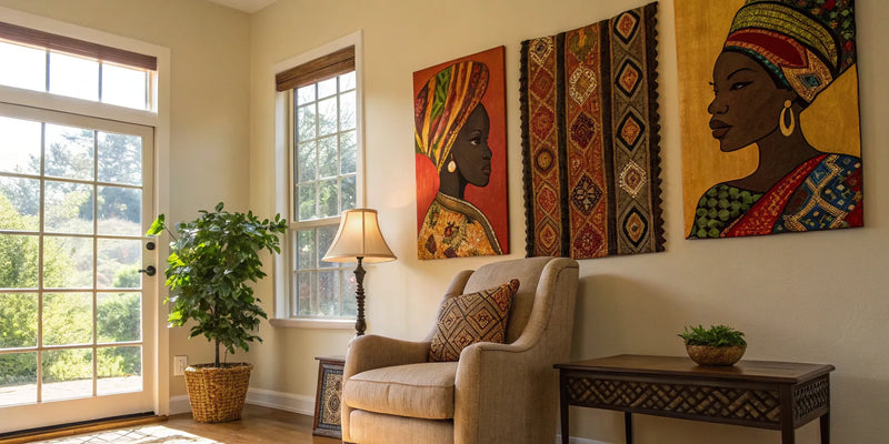Vibrant African American wall art in a home setting.
