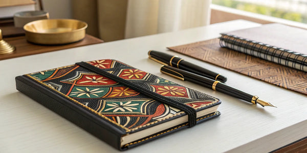Black-owned stationery: journal and pen.