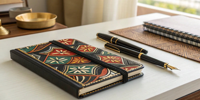 Black-owned stationery: journal and pen.