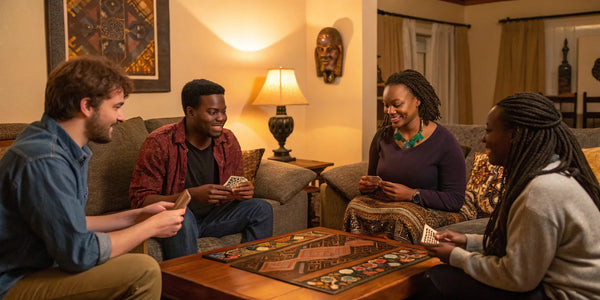 Friends enjoy Black history trivia game night.