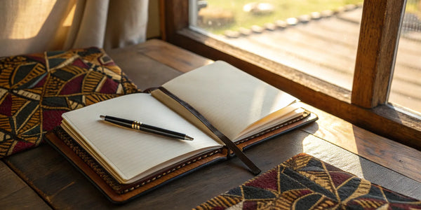 An open African American journal with a pen, a great choice to buy for daily writing.