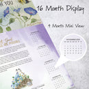 Calendar with floral design and text on a textured surface