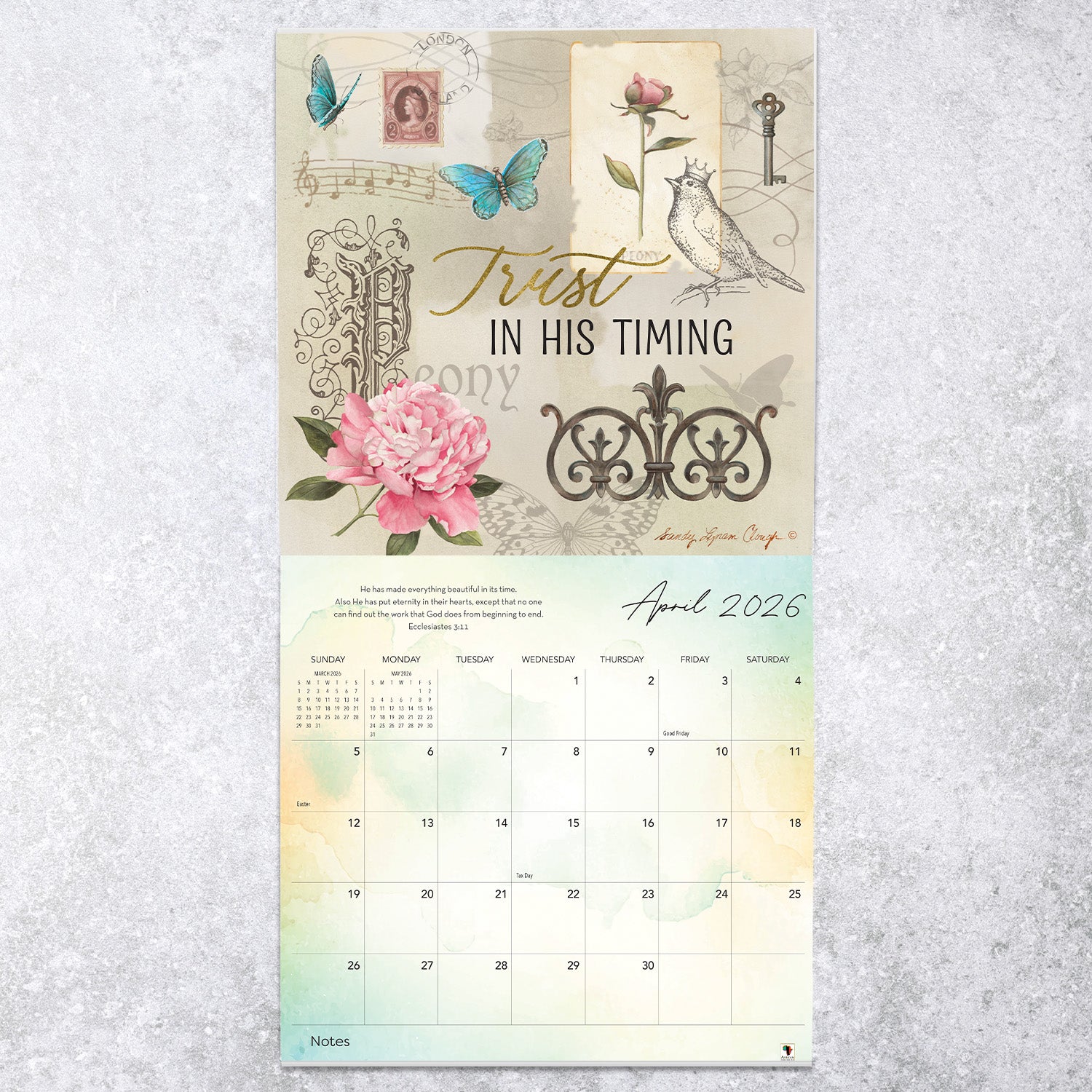 Calendar with decorative design on a textured surface