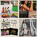 Collage of bags with various designs and text, used for picnics, travel, any occasion, and shopping.