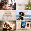 Collage of holiday-themed images including family gatherings, cards, and festive decorations.