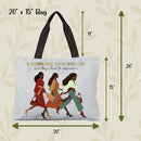 Graphic showing the size dimensions of the Woman with God Canvas Bag measuring 20 by 15 inches
