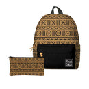 BROWN MUDCLOTH PATTERN BACKPACK SET