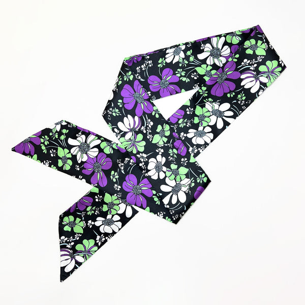 Edge Scarf (Purple/Green Flower Print)