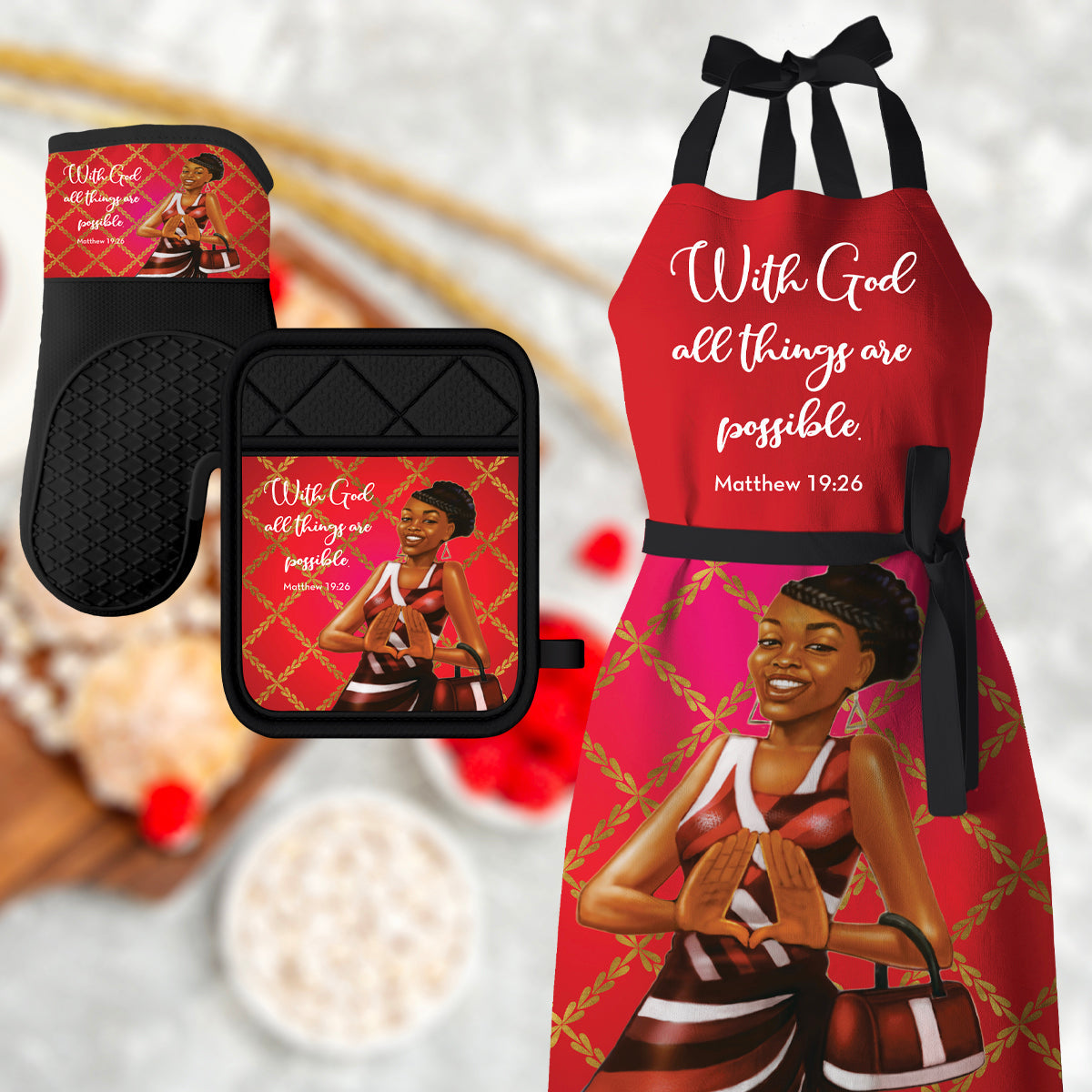 RED AND WHITE APRON
