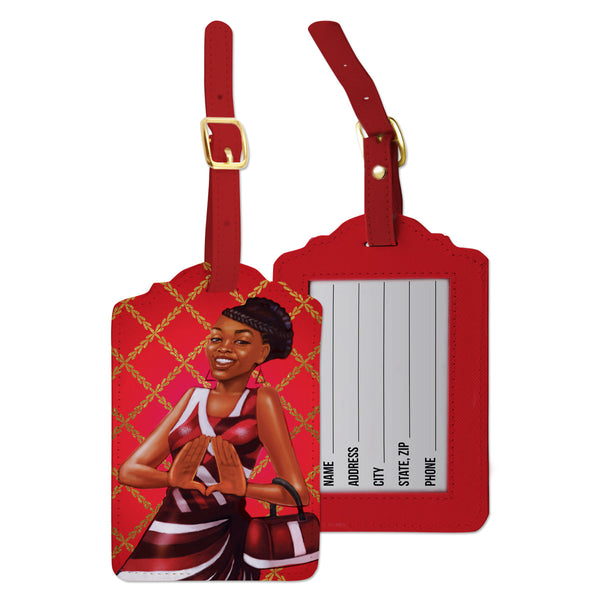 RED AND WHITE LUGGAGE TAG SET