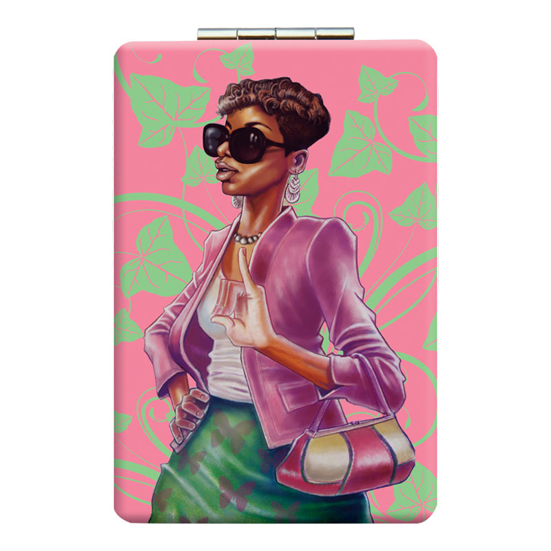 PINK AND GREEN COMPACT POCKET MIRROR